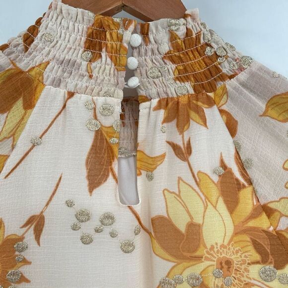 BTFL-life Yellow Ambrielle Floral Smocked Long Sleeve Mini Dress Small - Picture 9 of 9